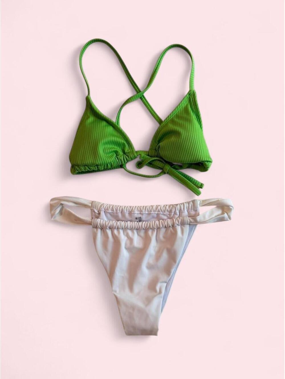 💚🤍 Wild Fable Green Ribbed + White Mix & Match Bikini Set